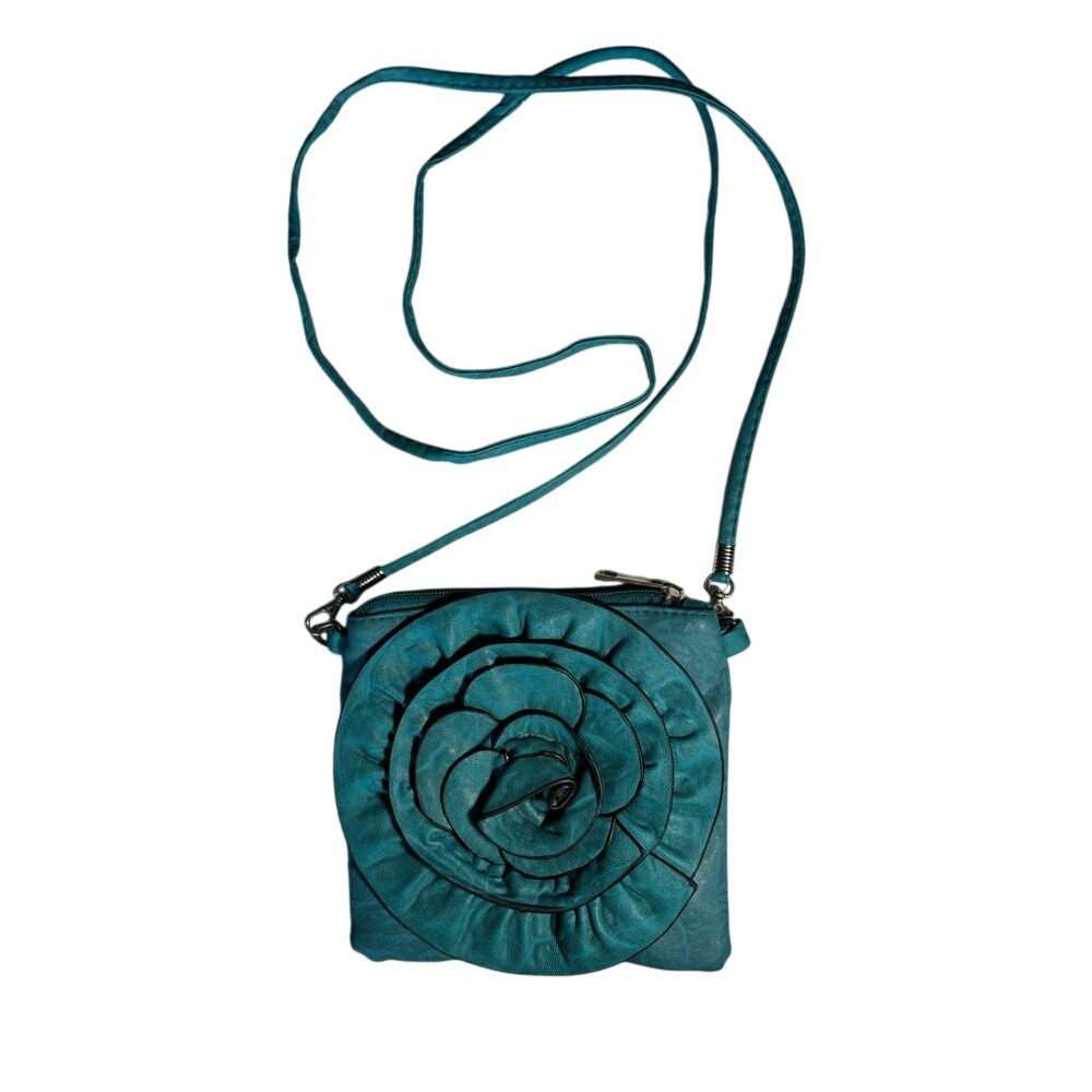 Teal crossbody bag 6.5" x 6.5" zip closure Long detachable strap New w/o tags
